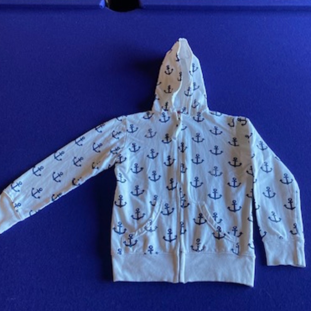 Flowers By Zoe White Anchor Print Hoodie Girls Size 6
